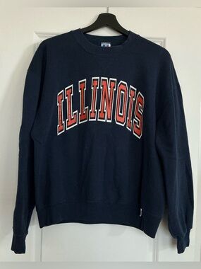 Russell Athletic Navy Crewneck Sweatshirt with Orange & White Illinois Arch